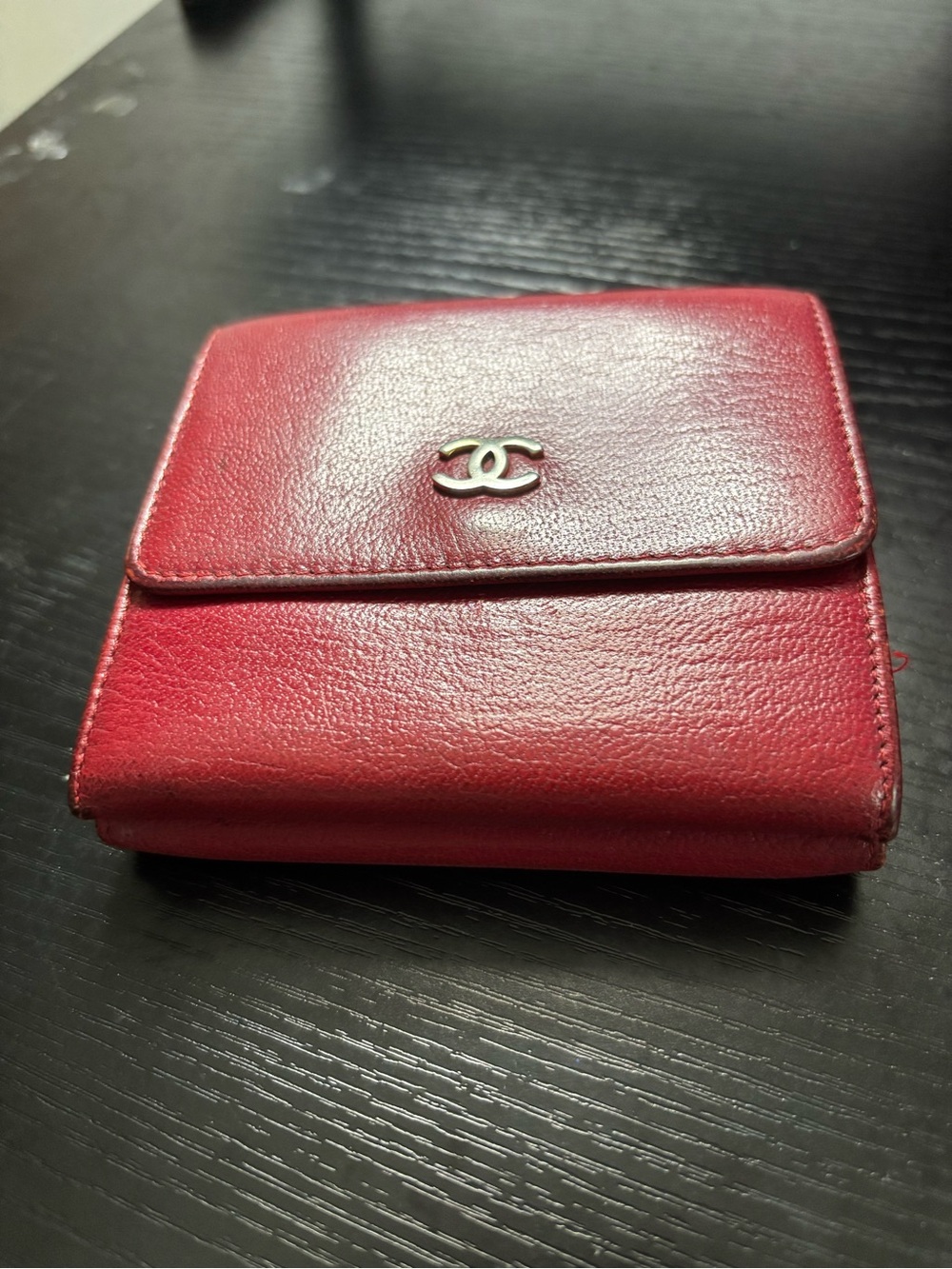Authentic Vintage Chanel Red Leather Compact Wallet CC Logo w/ Hologram included